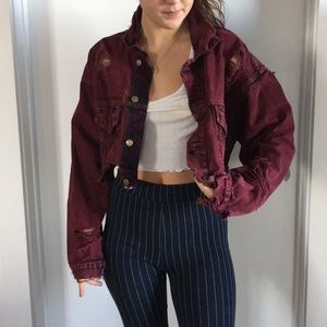 Maroon Denim Cropped Jacket